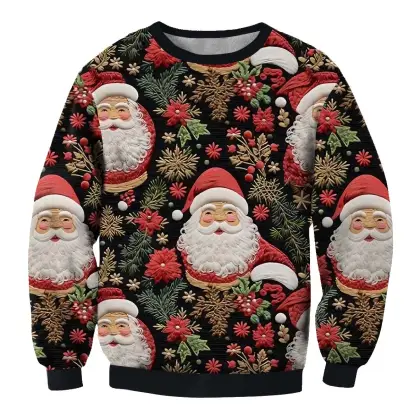 Men's Vintage Santa Print Crew Neck Ugly Christmas Sweatshirt