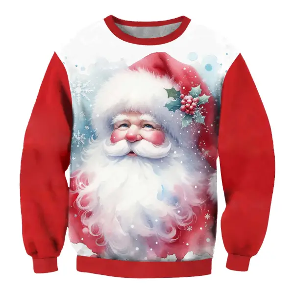 Men's Vintage Santa Print Crew Neck Ugly Christmas Sweatshirt - Wayrates.com 