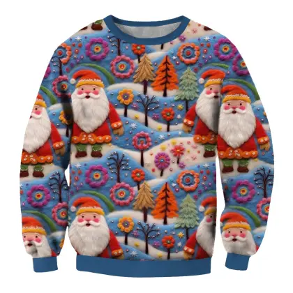 Men's Vintage Santa Print Crew Neck Ugly Christmas Sweatshirt