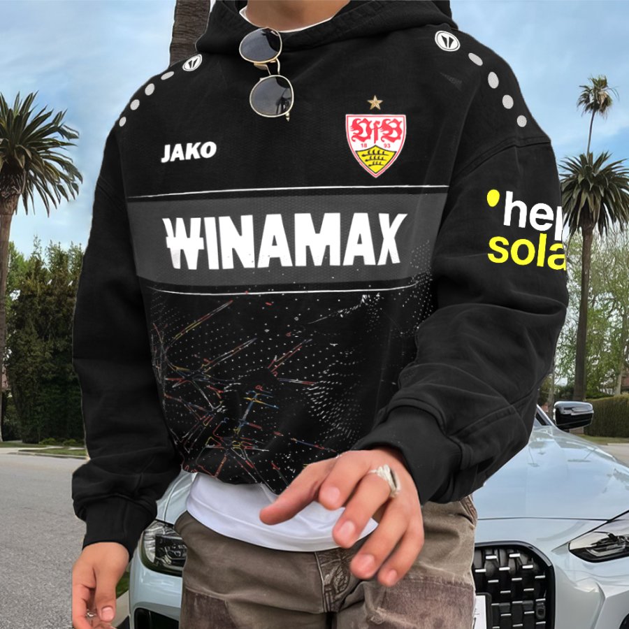 

Men's Football Racing Print Black Oversized Hoodie