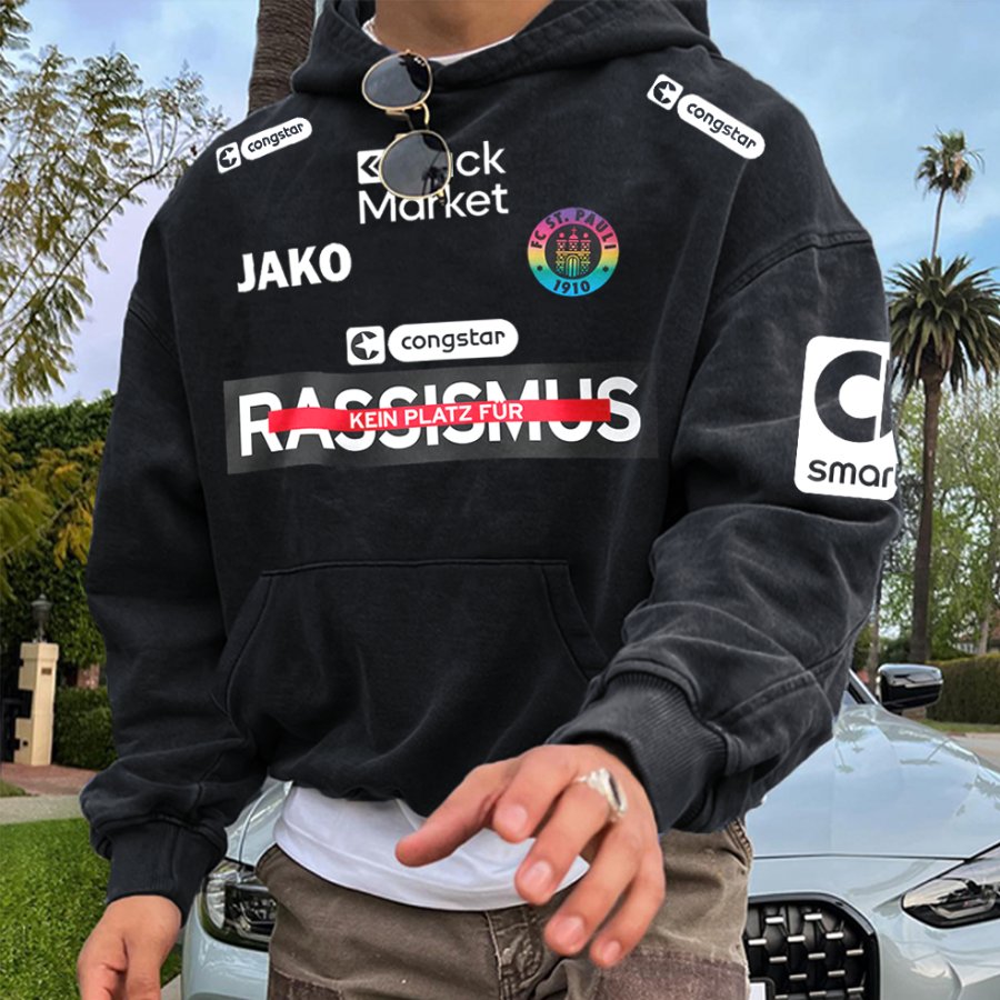 

Unisex Football Racing Print Black Oversized Hoodie