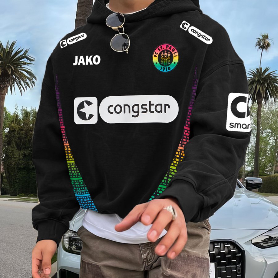 

Men's Football Racing Print Black Oversized Hoodie
