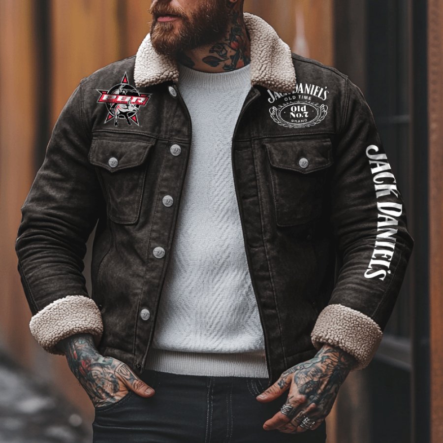 

Men's Vintage Jack Daniel's PBR Team Lamb Black Fleece Jacket