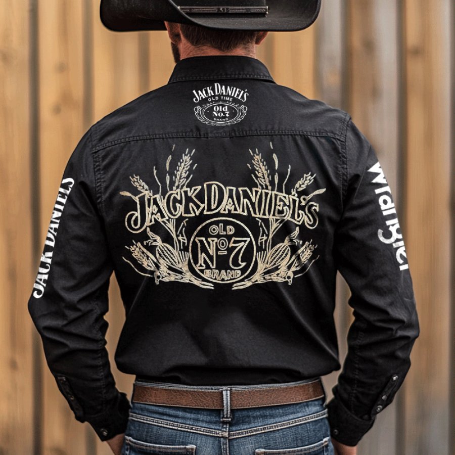 

Men's Western Cowboy Outdoor Jack Daniel's PBR Teams Black Long Sleeved Collar Shirts