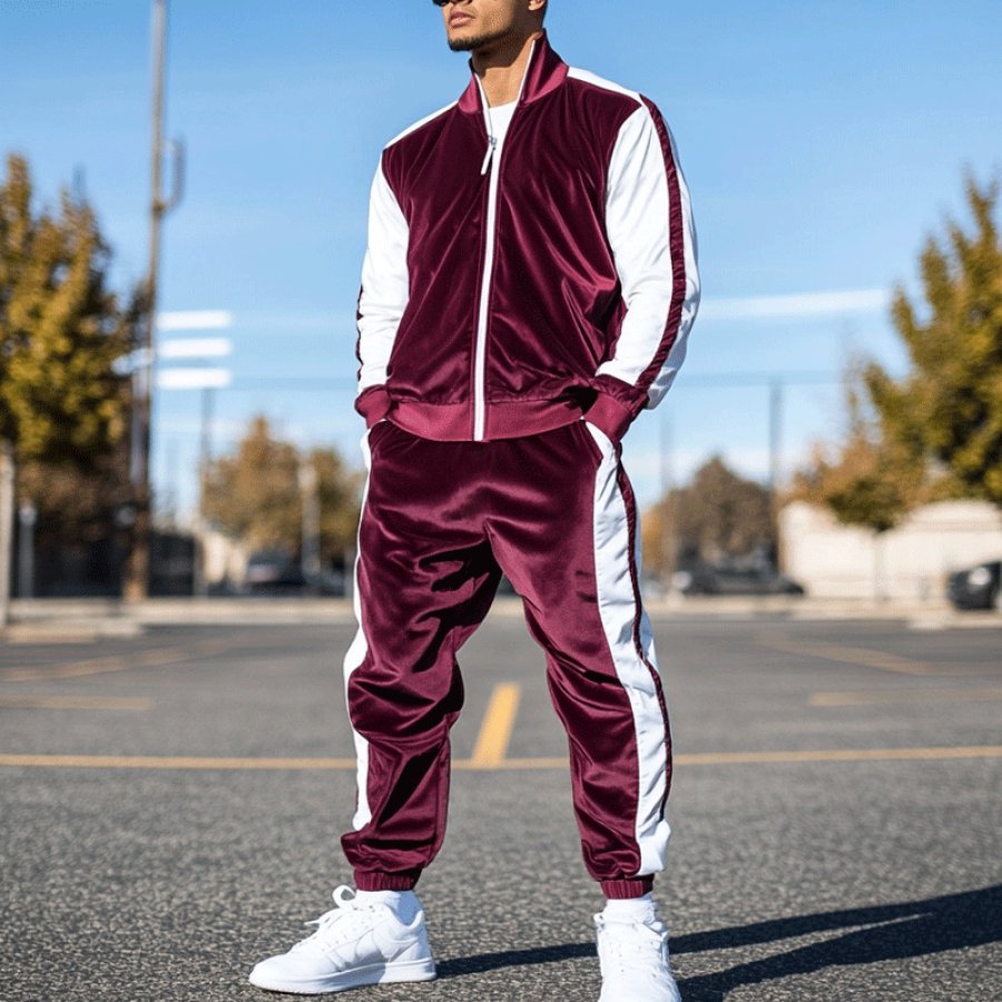 

Men's Velour Tracksuit Set 2 Piece Zip Up Sweatshirt Jacket Drawstring Pants