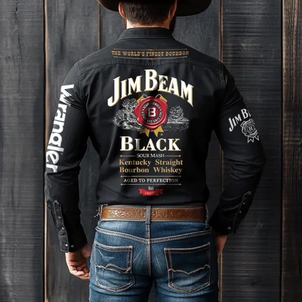 Men's Western Cowboy Vintage Jim Beam PBR Teams Black Shirts - Cotosen.com 