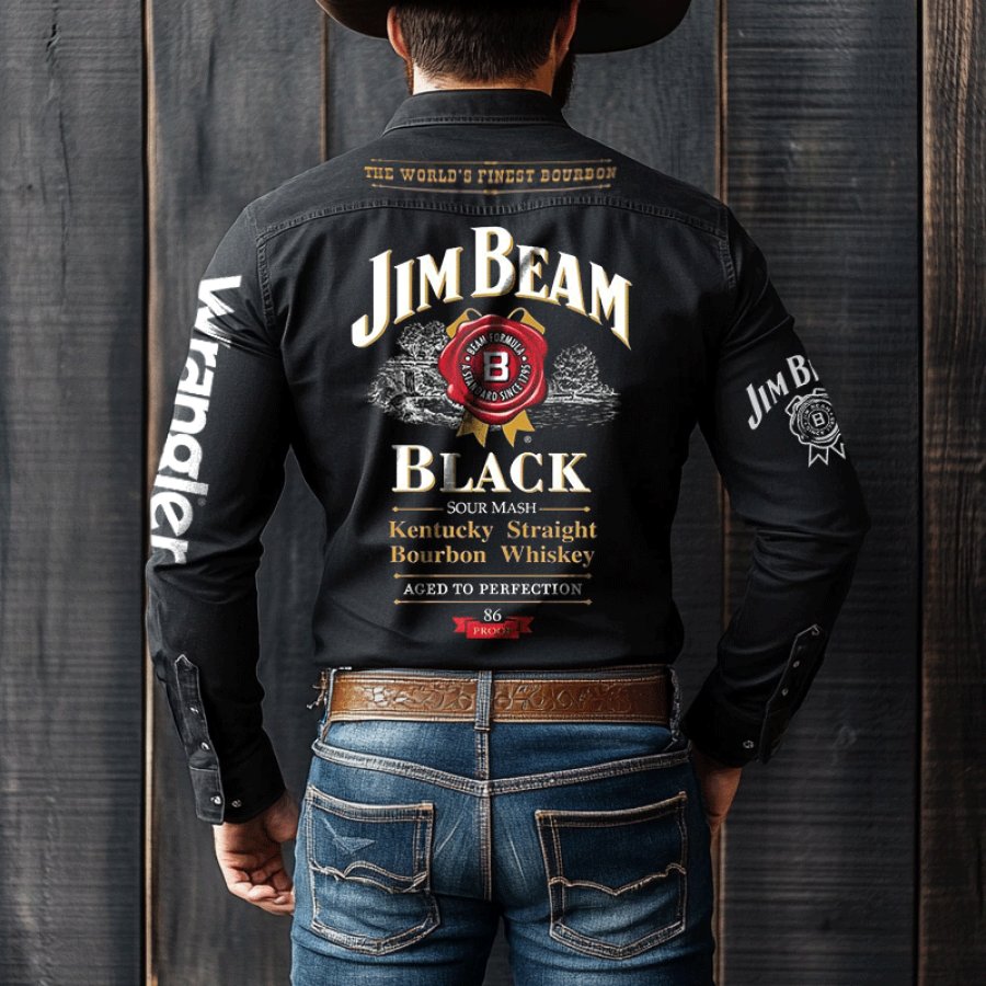 

Men's Western Cowboy Vintage Jim Beam PBR Teams Black Shirts