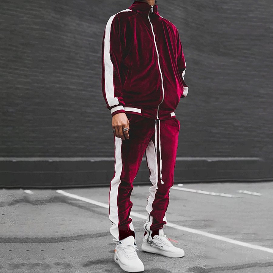 

Men's Velour Tracksuit Set 2 Piece Zip Up Sweatshirt Jacket Drawstring Pants