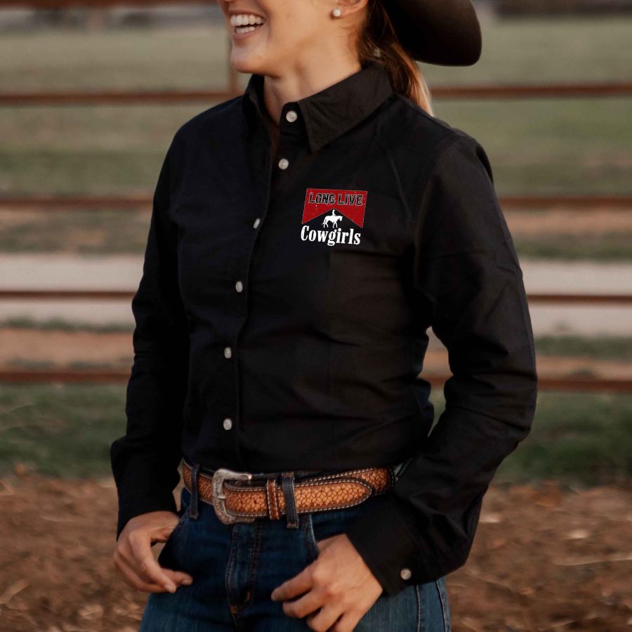 

Women's Western Long Live Cowgirls Long Sleeve Black Shirts