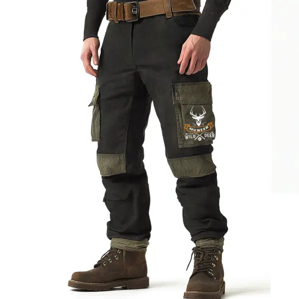Men's Vintage Tactics Patchwork Hunting Wild Deer Print Cargo Pants - Wayrates.com 