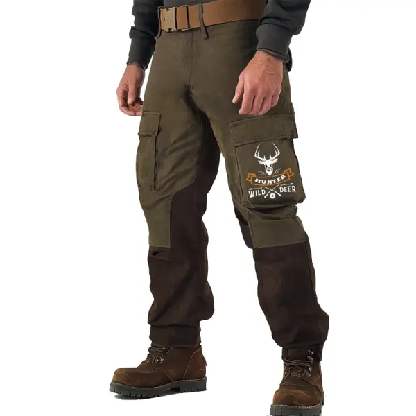 Men's Vintage Patchwork Hunting Wild Deer Print Cargo Tactics Pants Outwear Army Green - Wayrates.com 