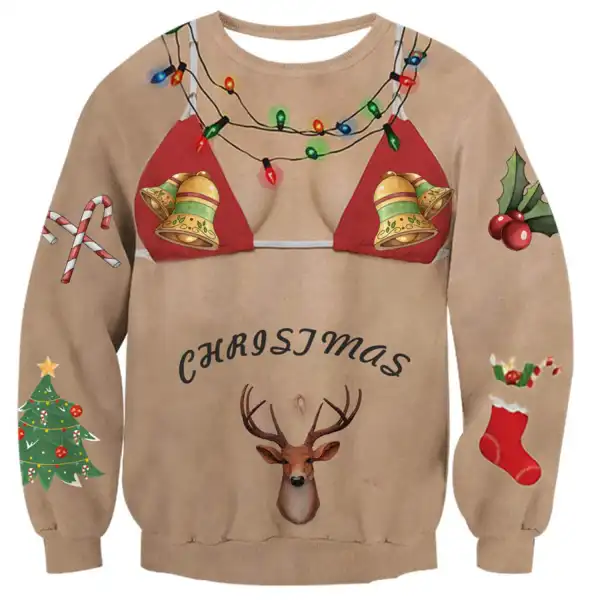 Christmas Tree Bikini Print Ugly Christmas Sweatshirt - Wayrates.com 