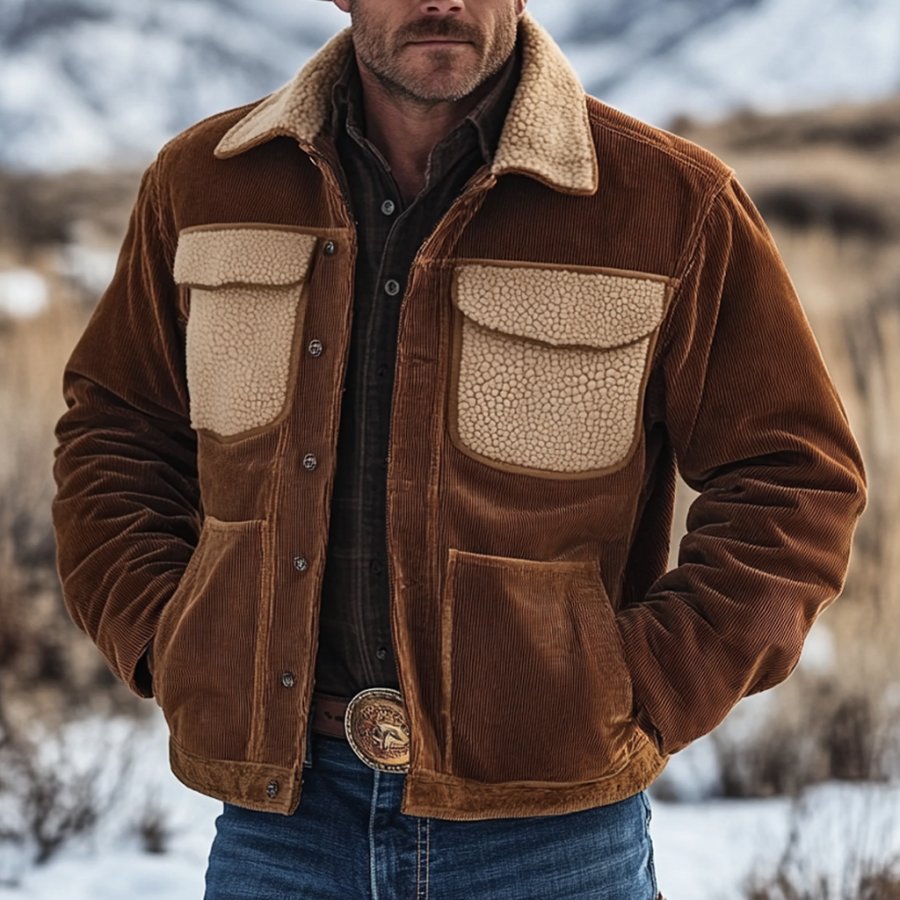 

Men's Vintage Corduroy Fleece Pocket Fur Lapel Collar Outdoor Jacket