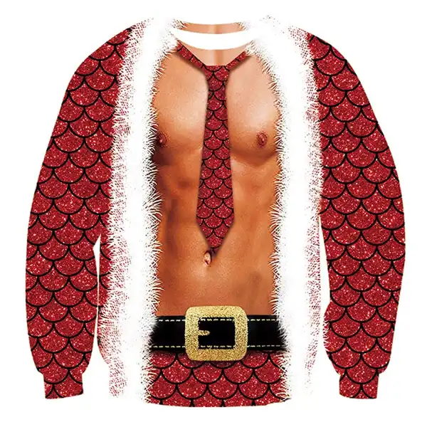 Muscle Mermaid Tie Print Ugly Christmas Sweatshirt - Cotosen.com 