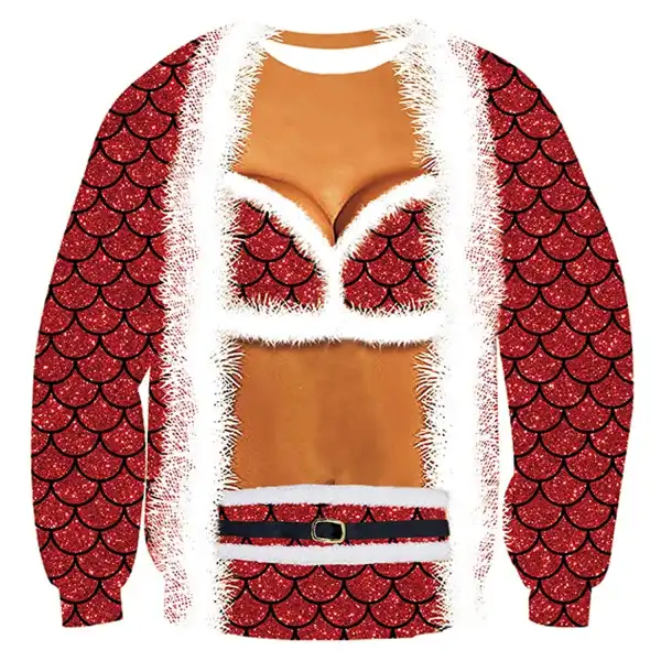 Mermaid Print Ugly Christmas Sweatshirt - Wayrates.com 
