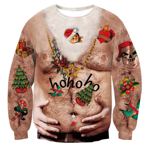 Hairy Chest Hand Print Ugly Christmas Sweatshirt - Cotosen.com 