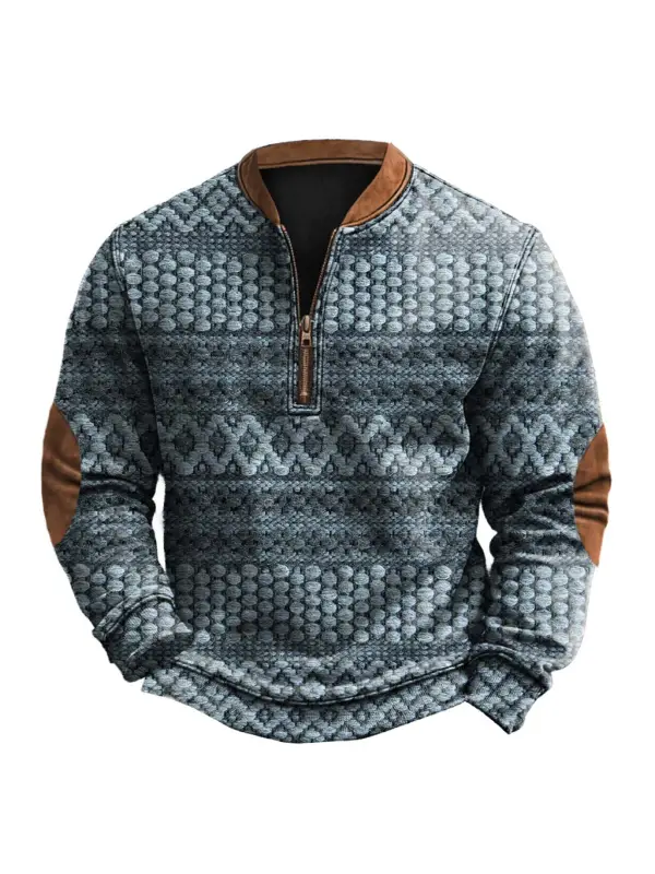 Men's Vintage Geometric Pattern 3D Print Color Block Zipper Long Sleeve Sweatshirt - Anrider.com 