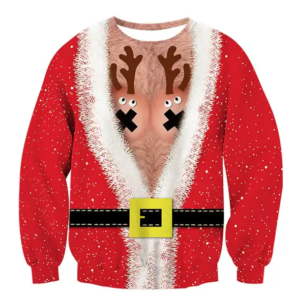 Reindeer Print Ugly Christmas Sweatshirt - Wayrates.com 