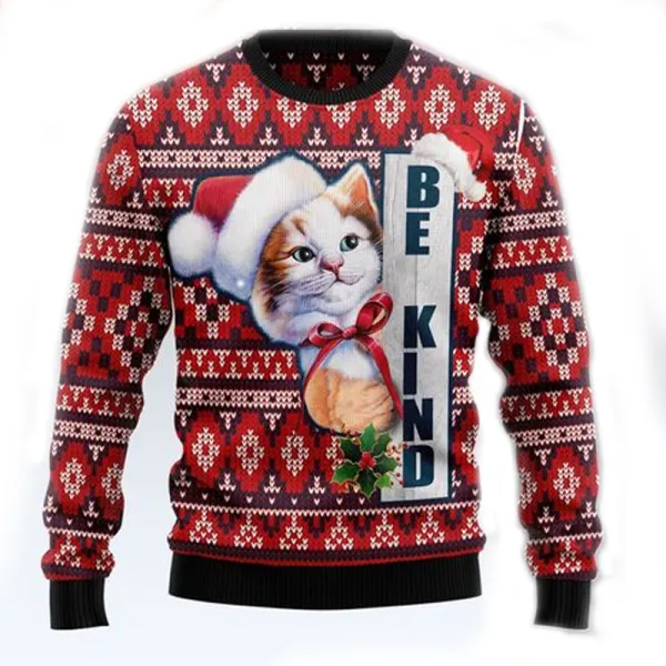 Women's Cat Be Kind Ugly Christmas Sweatshirt - Wayrates.com 