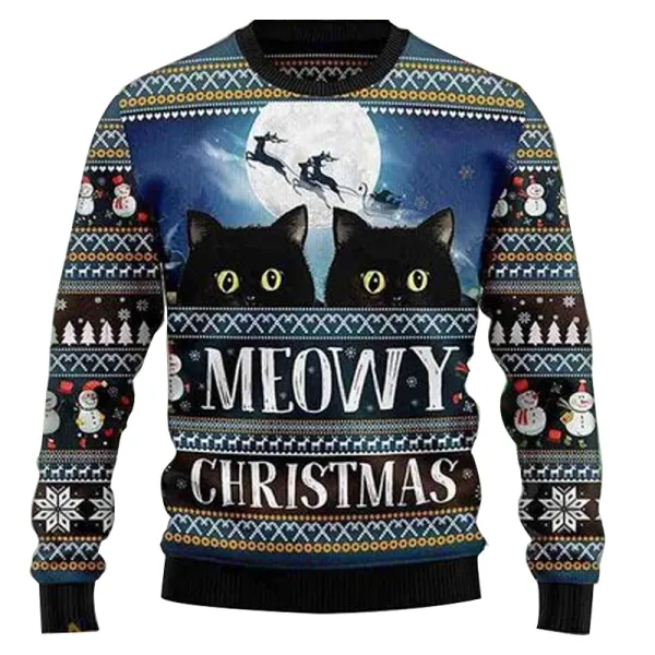 Black Cat Meowy Christmas Best Xmas Gifts 3D Ugl Sweatshirt - Spiretime.com 