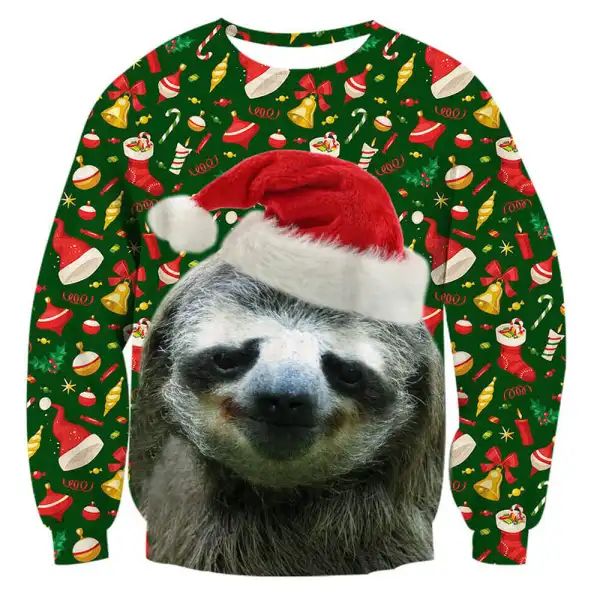 Sloth Print Ugly Christmas Sweatshirt - Wayrates.com 