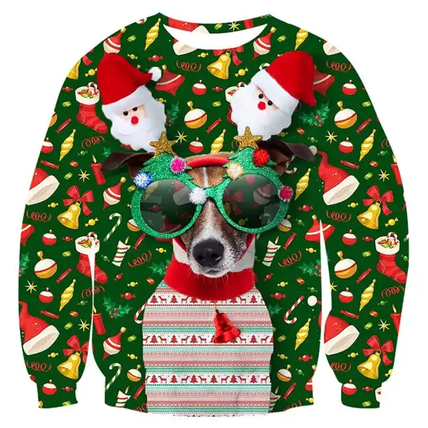 Sunglasses Dog Print Ugly Christmas Sweatshirt - Wayrates.com 