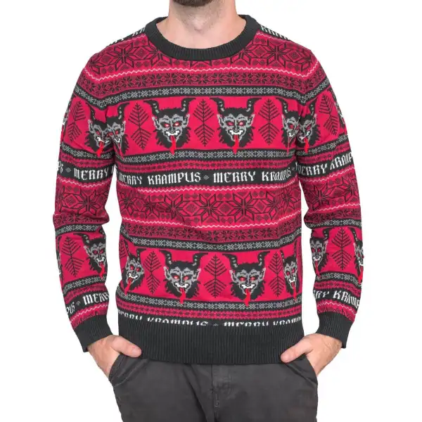 Unisex Merry Krampus Print Crew Neck Ugly Christmas Sweatshirt - Wayrates.com 