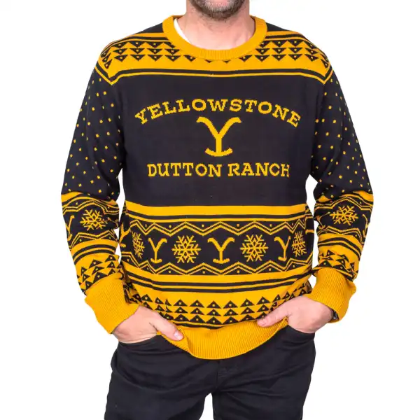 Unisex Yellowstone Print Crew Neck Ugly Christmas Sweatshirt - Wayrates.com 