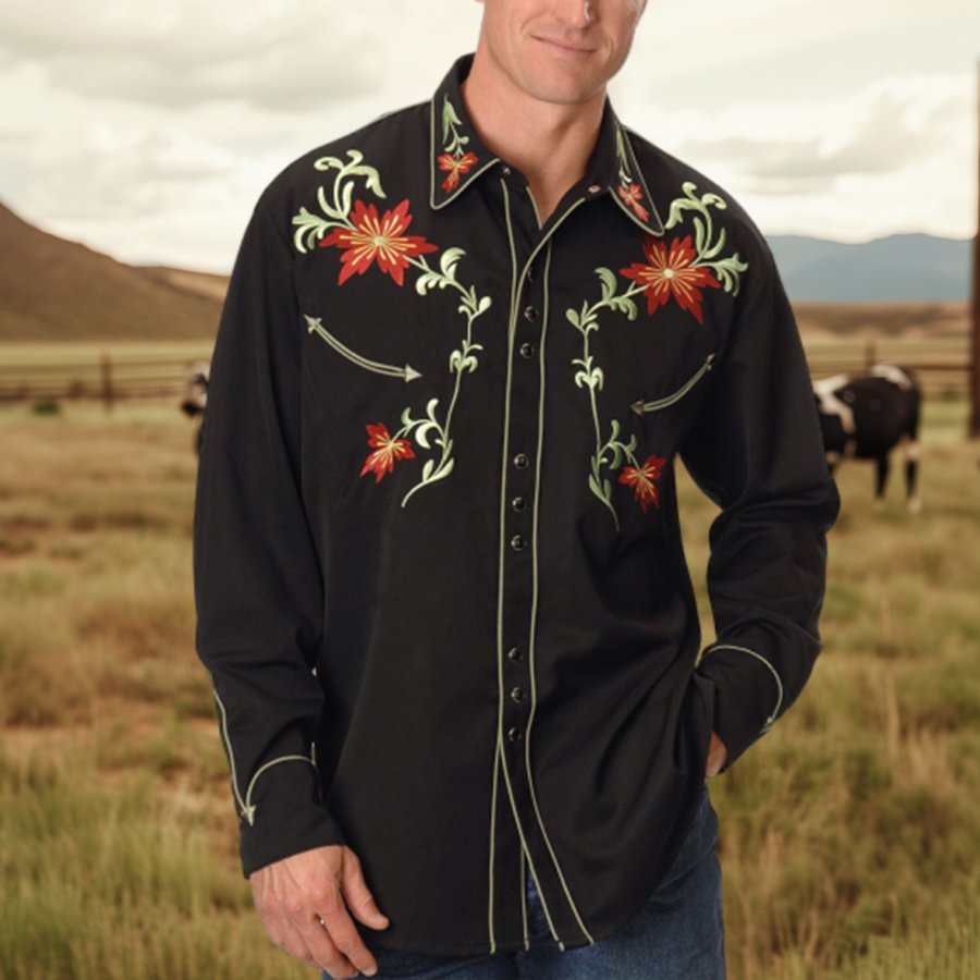 

Men's Western Print Cowboy Outdoor Long Sleeve Rodeo Shirts