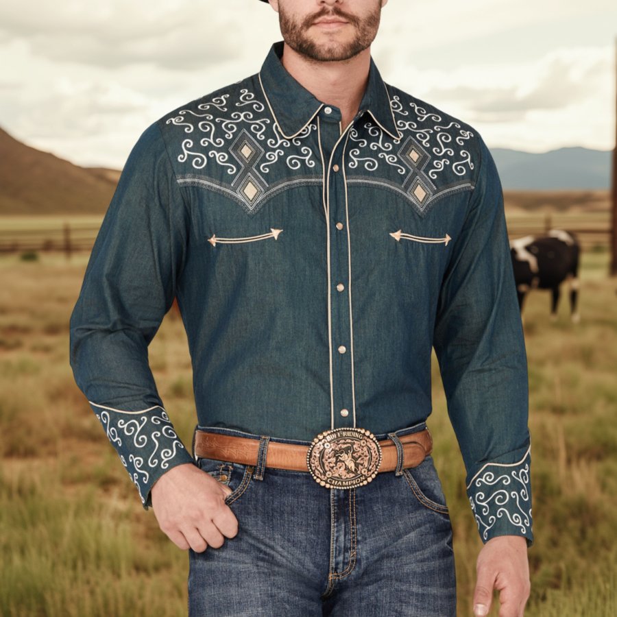 

Men's Western Print Cowboy Outdoor Long Sleeve Rodeo Shirts