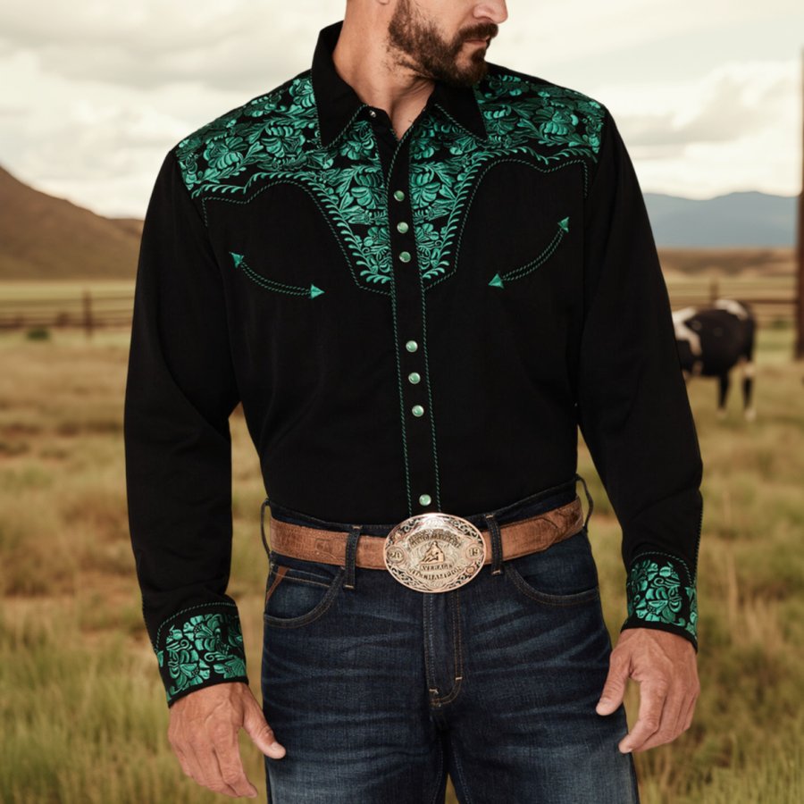 

Men's Western Print Cowboy Outdoor Long Sleeve Rodeo Shirts