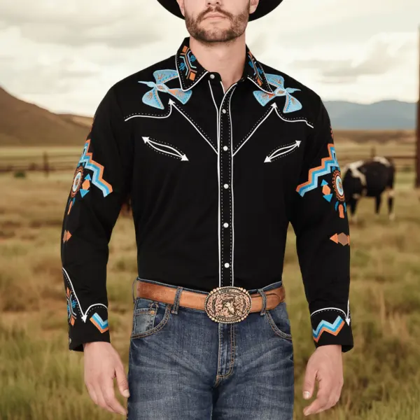Men's Western Print Cowboy Outdoor Long Sleeve Rodeo Shirts - Wayrates.com 