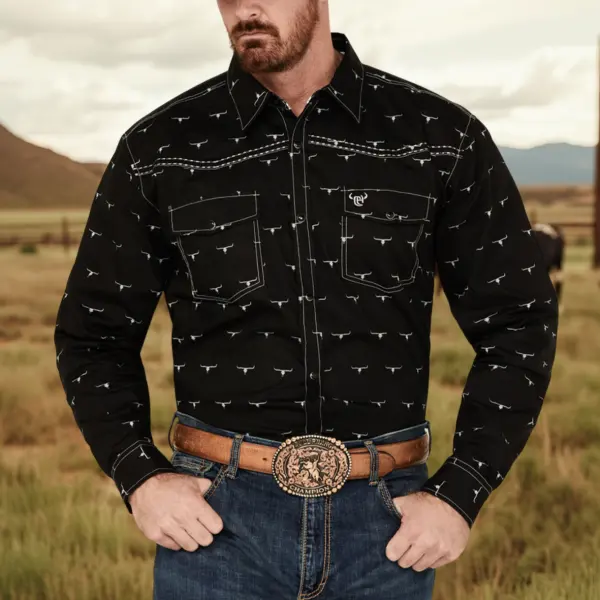 Men's Western Print Cowboy Outdoor Long Sleeve Rodeo Shirts - Wayrates.com 