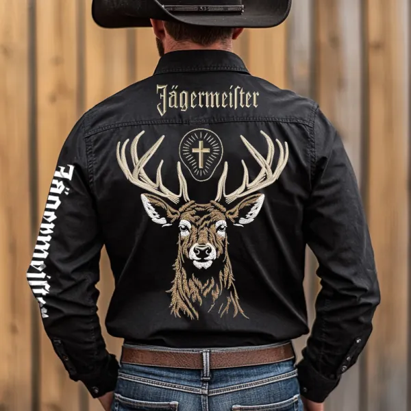 Men's PBR Teams Rodeo Shirts Western Cowboy Outdoor German Beer Black Long Sleeved Collar Shirts - Cotosen.com 