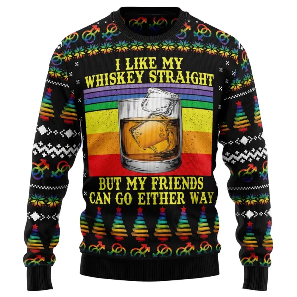 LGBT Whiskey Straight Ugly Christmas Sweatshirt - Wayrates.com 