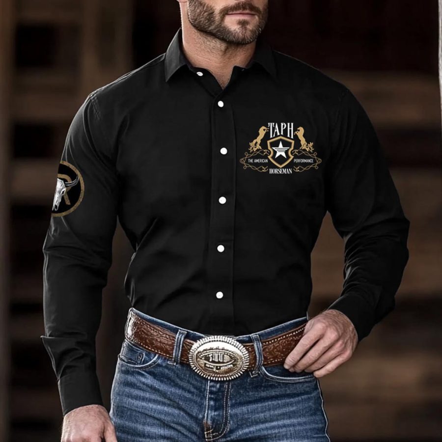 

Men's Western Cowboy Outdoor PBR Horseman Long Sleeve Black Rodeo Shirts