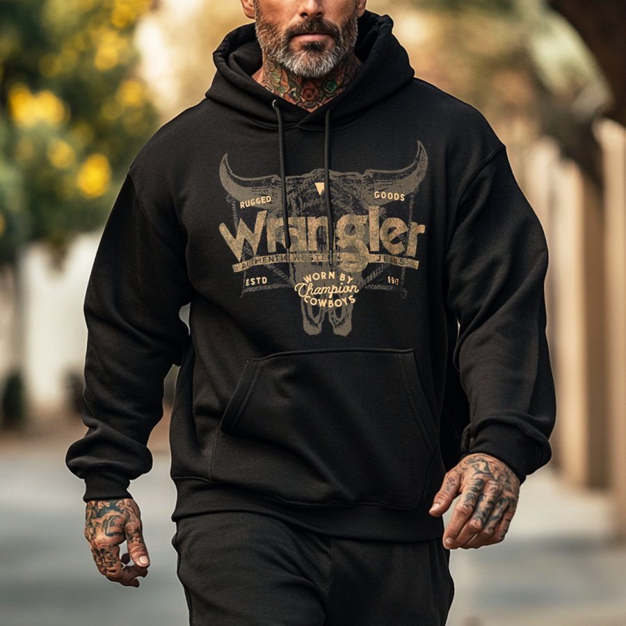 

Men's Western Print Cowboy Outdoor Long Sleeve Hoodie