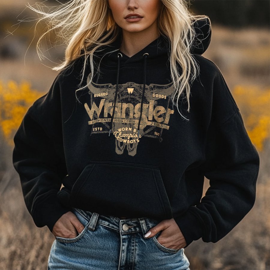 

Women's Western Cowgirl Print Long Sleeve Oversize Hoodie