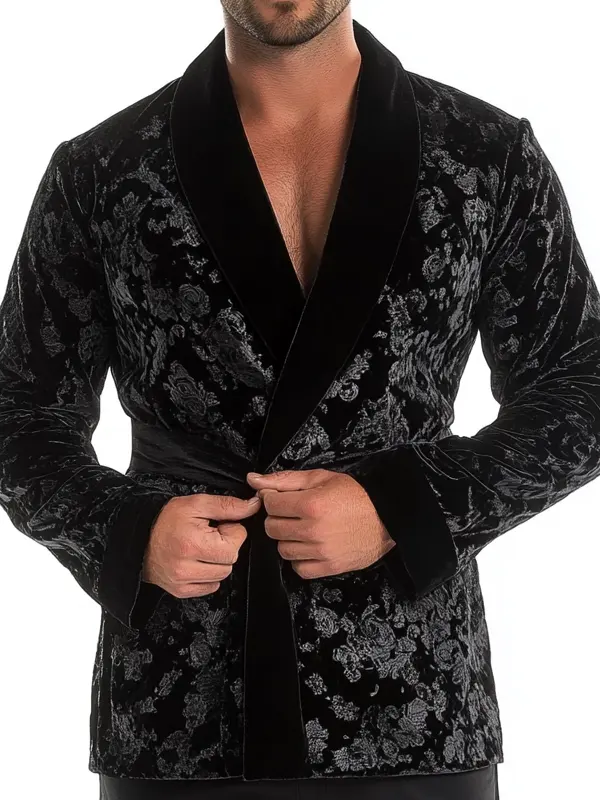 Men's Hugh Hefner Costume Pajama Dressing Velvet Smoking Jacket - Sunshinetip.com 