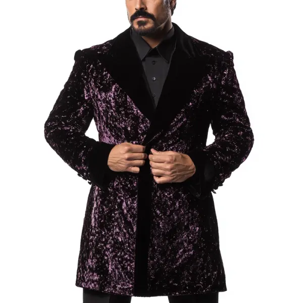 Men's Hugh Hefner Costume Pajama Dressing Purple Velvet Smoking Jacket - Wayrates.com 