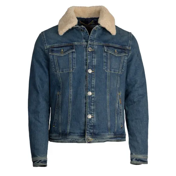 Men's Vintage Denim Lapel Collar Outdoor Sherpa Collar Jacket - Mushope.com 