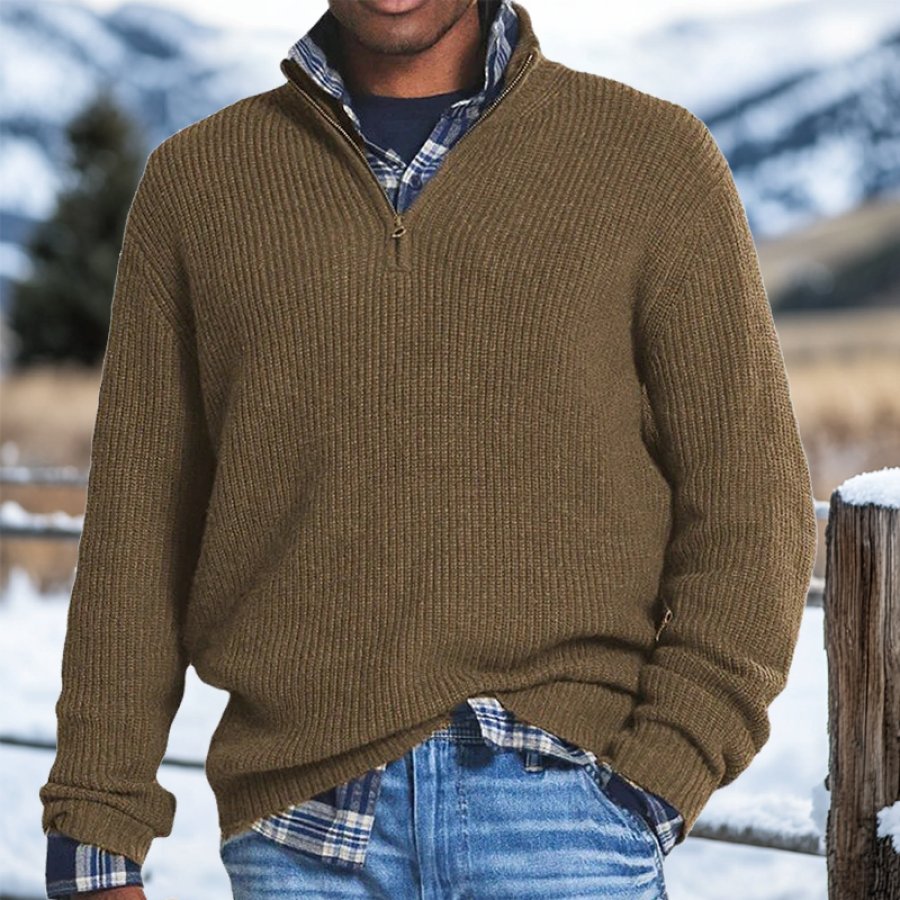 

Men's Retro Quarter Zip Collar Western Style Knitted Sweater Pullover