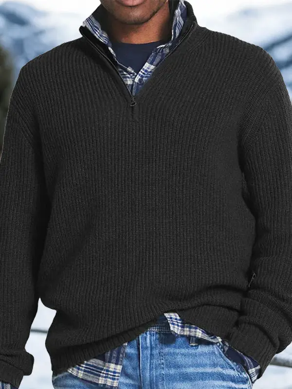 Men's Retro Quarter Zip Collar Western Style Knitted Sweater Pullover - Wantbright.com 