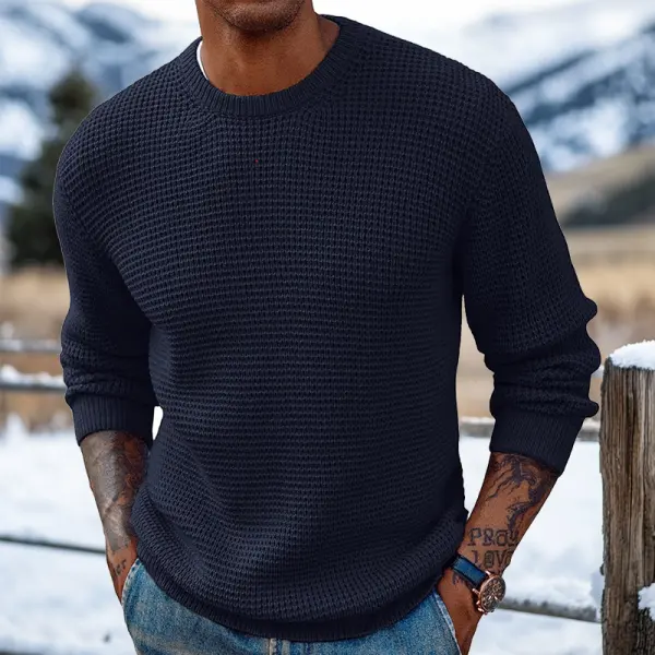 Men's Retro Crew Neck Western Style Knitted Sweater Pullover - Mobivivi.com 