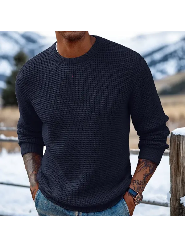Men's Retro Crew Neck Western Style Knitted Sweater Pullover - Anrider.com 