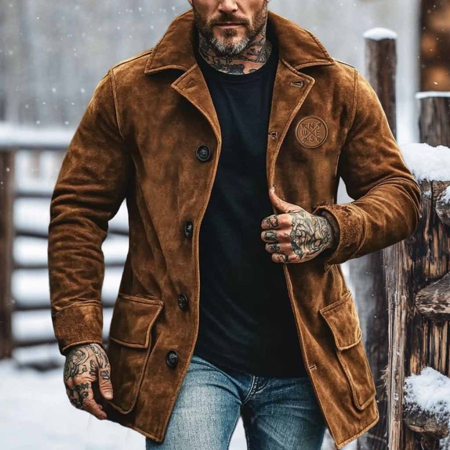 

Men's Vintage Suede Lapel Collar Outdoor Jacket