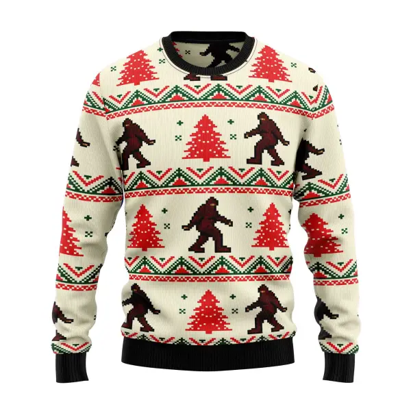 Men's Vintage Amazing Bigfoot Print Crew Neck Ugly Christmas Sweatshirt - Wayrates.com 