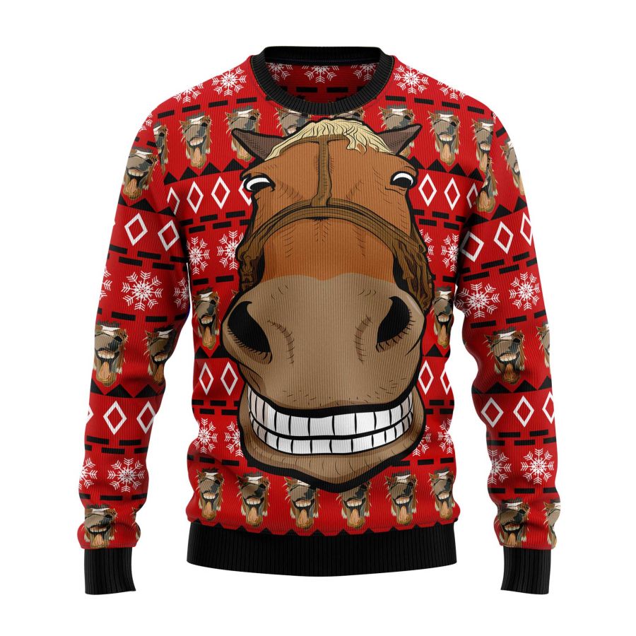 

Men's Vintage Funny Horse Print Crew Neck Ugly Christmas Sweatshirt