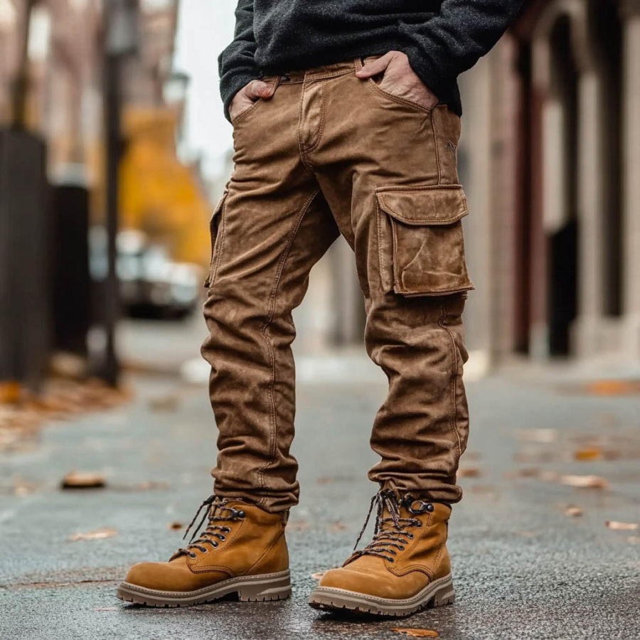 

Men's Vintage Suede Outdoor Multi-pocket Cargo Pants Trousers