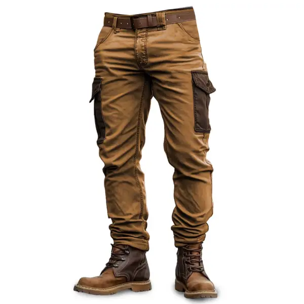Men's Vintage Outdoor Multi-pocket Contrast Color Cargo Pants Trousers - Upgradecool.com 